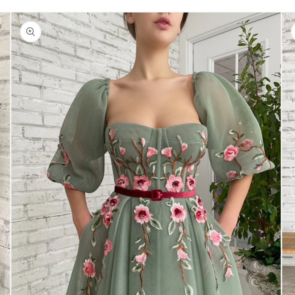 Teuta Matoshi Sage Green Maxi Dress with Pink Floral Embroidery - Picture 6 of 12